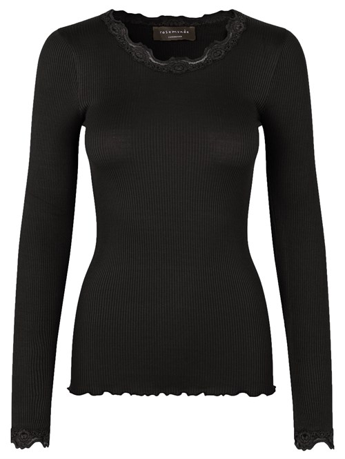 Rosemunde Silk T-shirt Regular With Vintage Lace-Black-6996-010